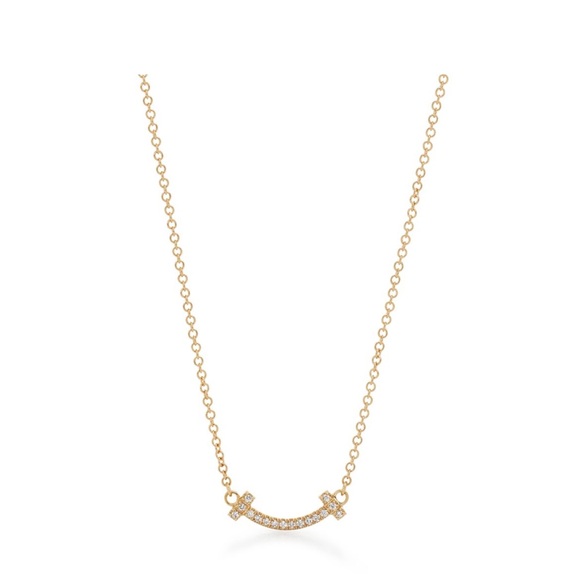 Tiffany Mini 18k T-smile pendant with diamonds on a 18k gold chain - Picture 2 of 10